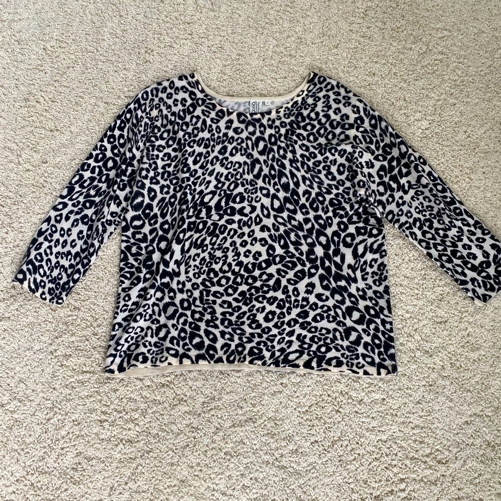 Leopard print 3/4 length sweater, size Large